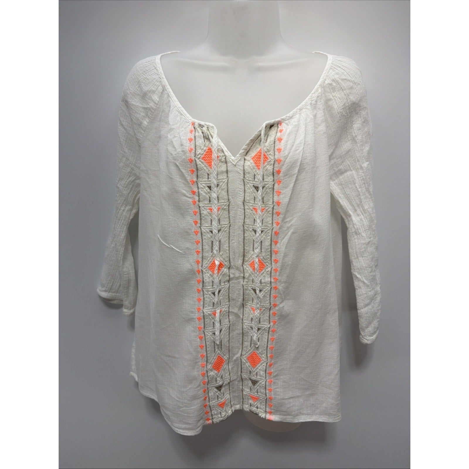 Old Navy Womens Top Short Sleeve Shirt Tropical Blouse Button Up Orange M