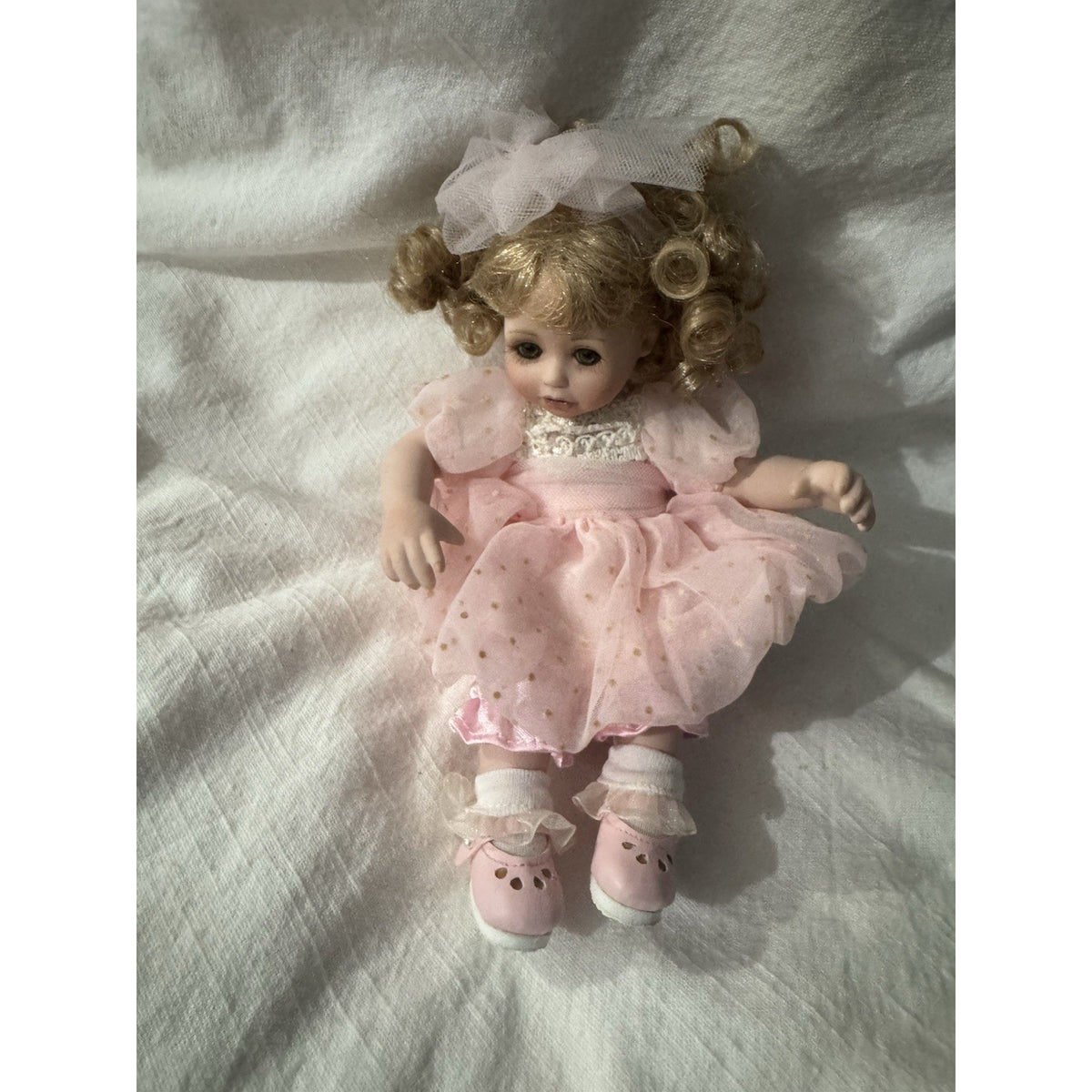 Marie Osmond Porcelain Doll 2005 Signed 5”Blonde Girl Pink Dress