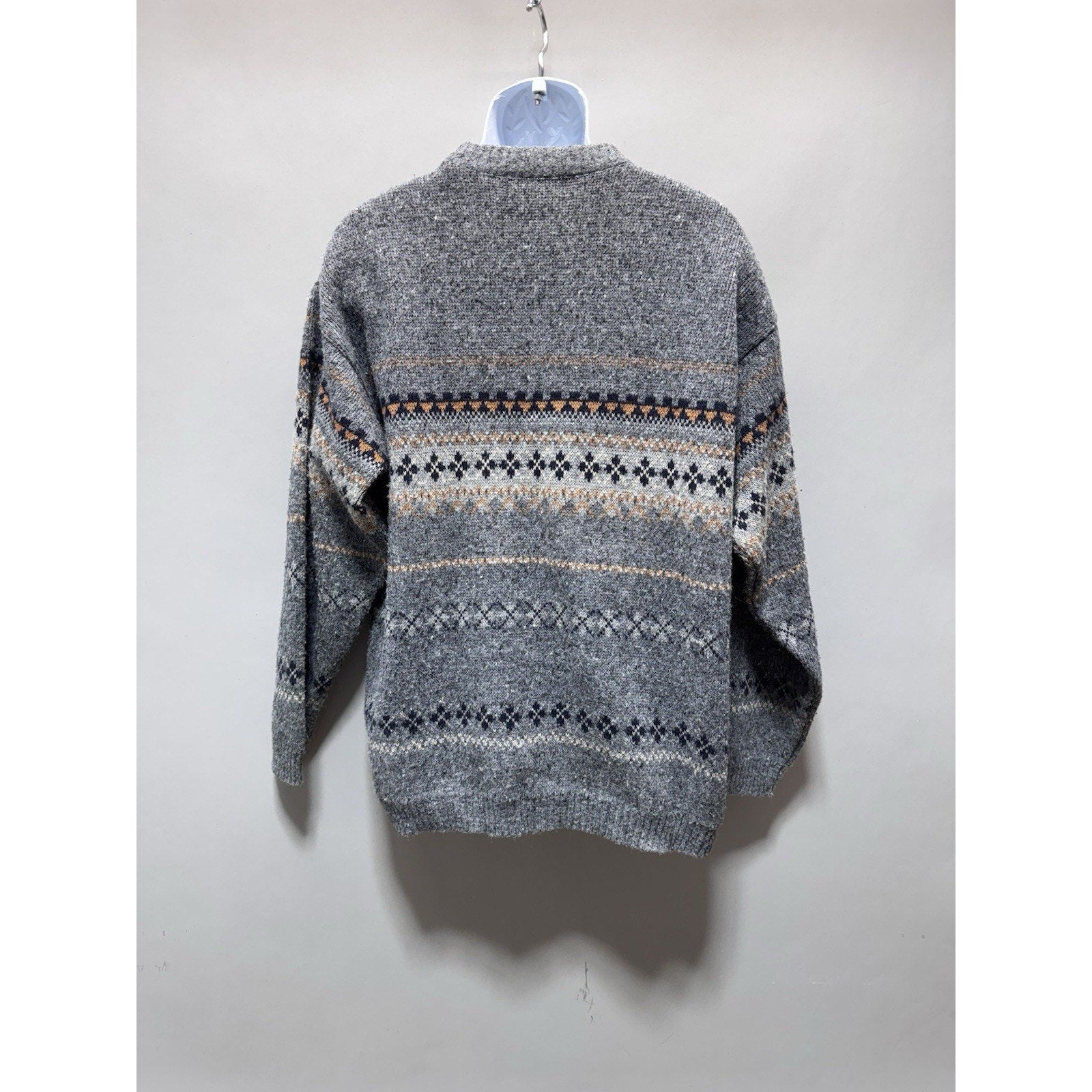 Vintage 90s Men’s Wool Wash Wear Sweater Wool Size L Gray Orange Black