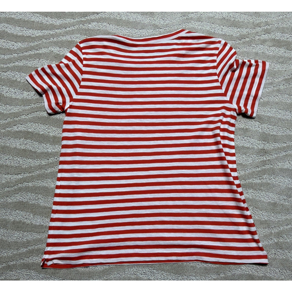 LOFT Womens T-Shirt Red White Stripe Round Neck Short Sleeve Stretch Top Tee L