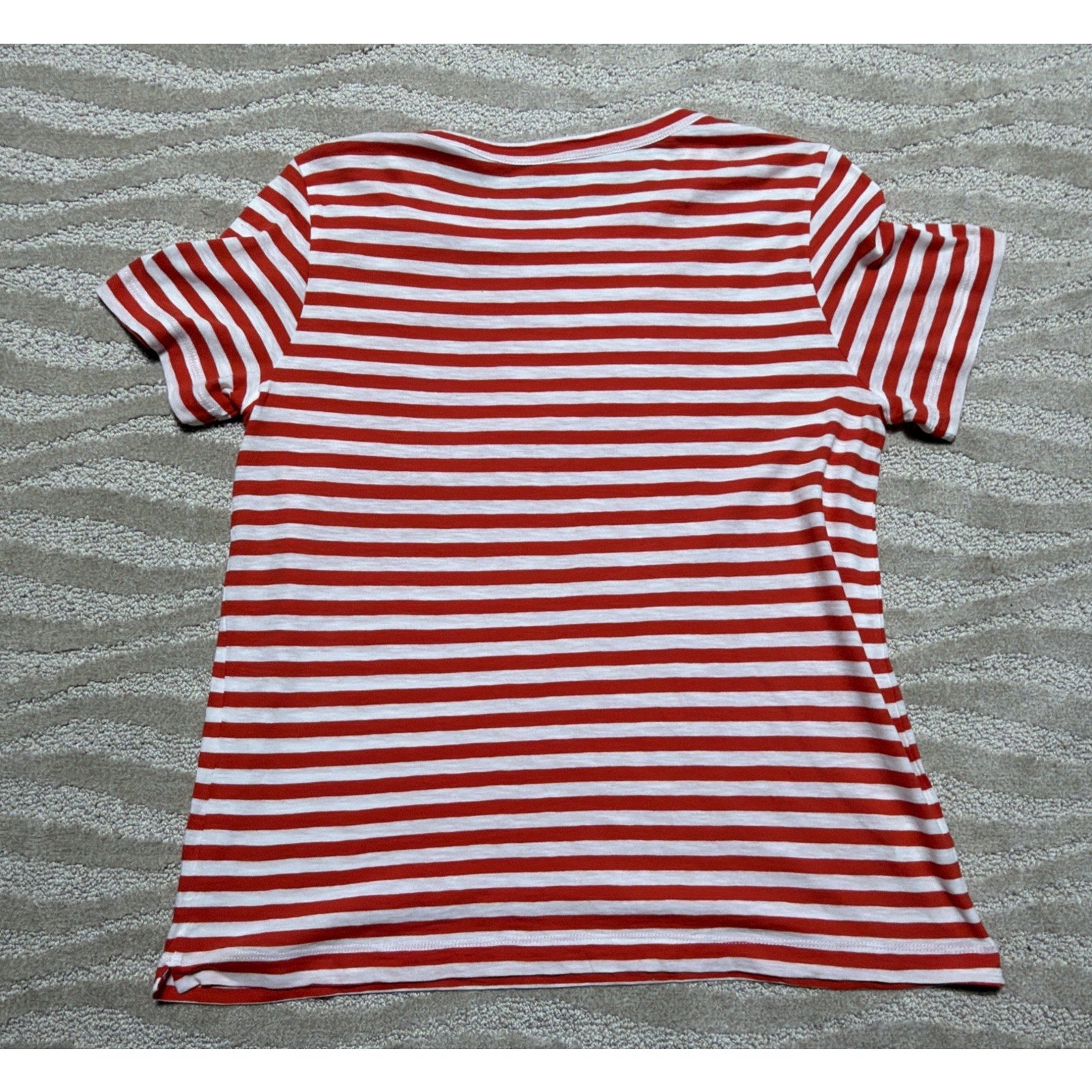 LOFT Womens T-Shirt Red White Stripe Round Neck Short Sleeve Stretch Top Tee L