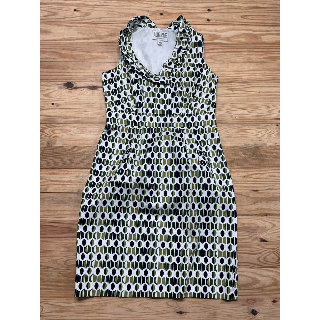 Julian Taylor Dress Women’s Size 8 Green White Black Sleeveless Boho Ladies