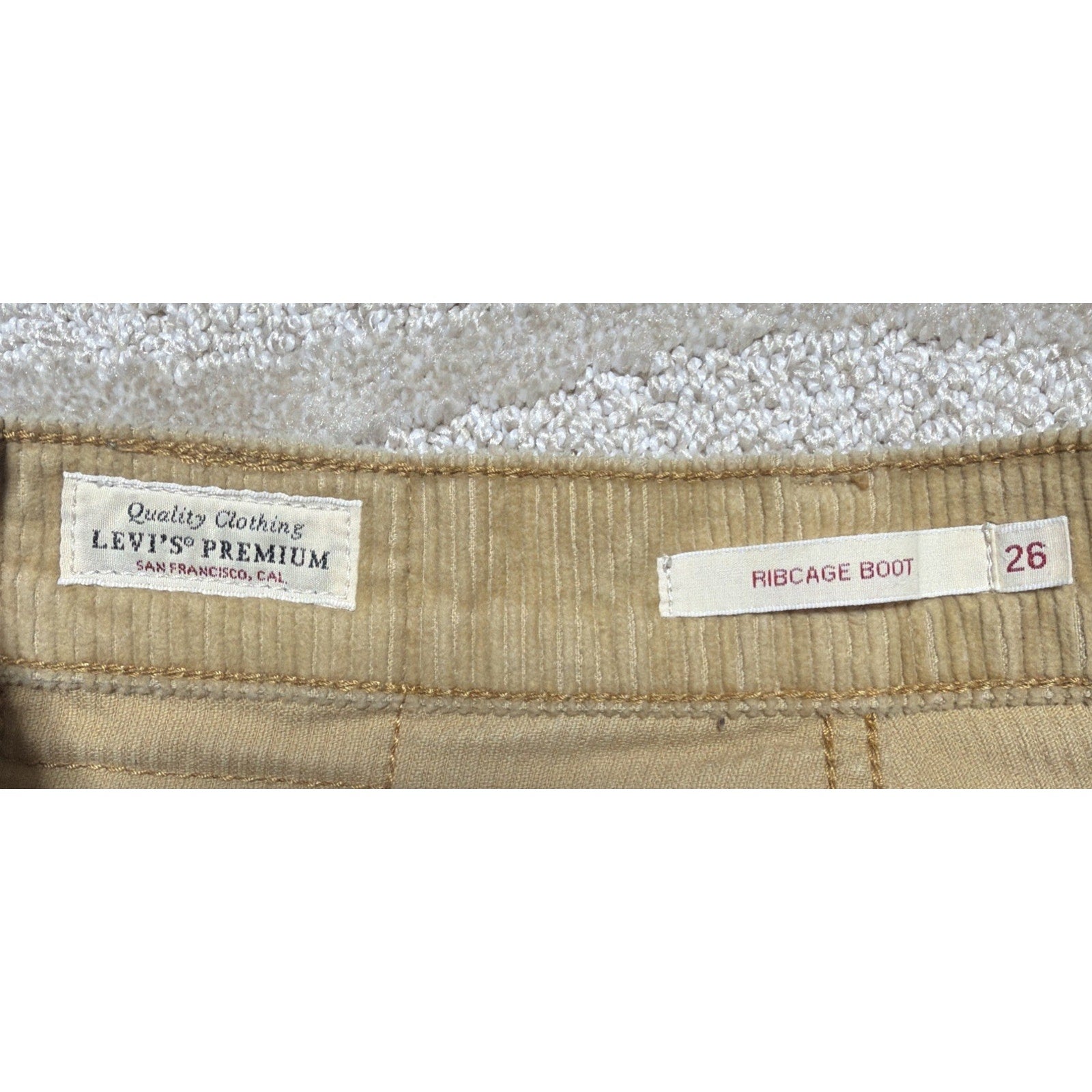 Levi’s Womens Premium Big E White Tab Ribcage Bootcut Corduroy Pants 26 Mint Con