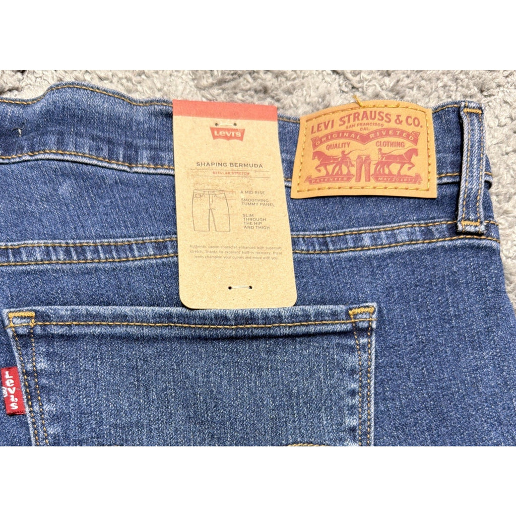 New Levi's Shaping Bermuda Denim Jean Shorts Mid Rise Stretch Womens Size 34