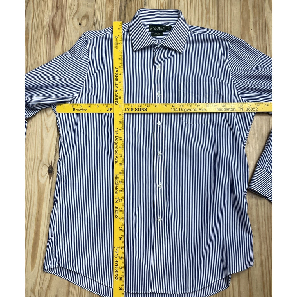 Ralph Lauren Non Iron Blue & White Striped Slim Fit Dress Shirt Size 17 34/35