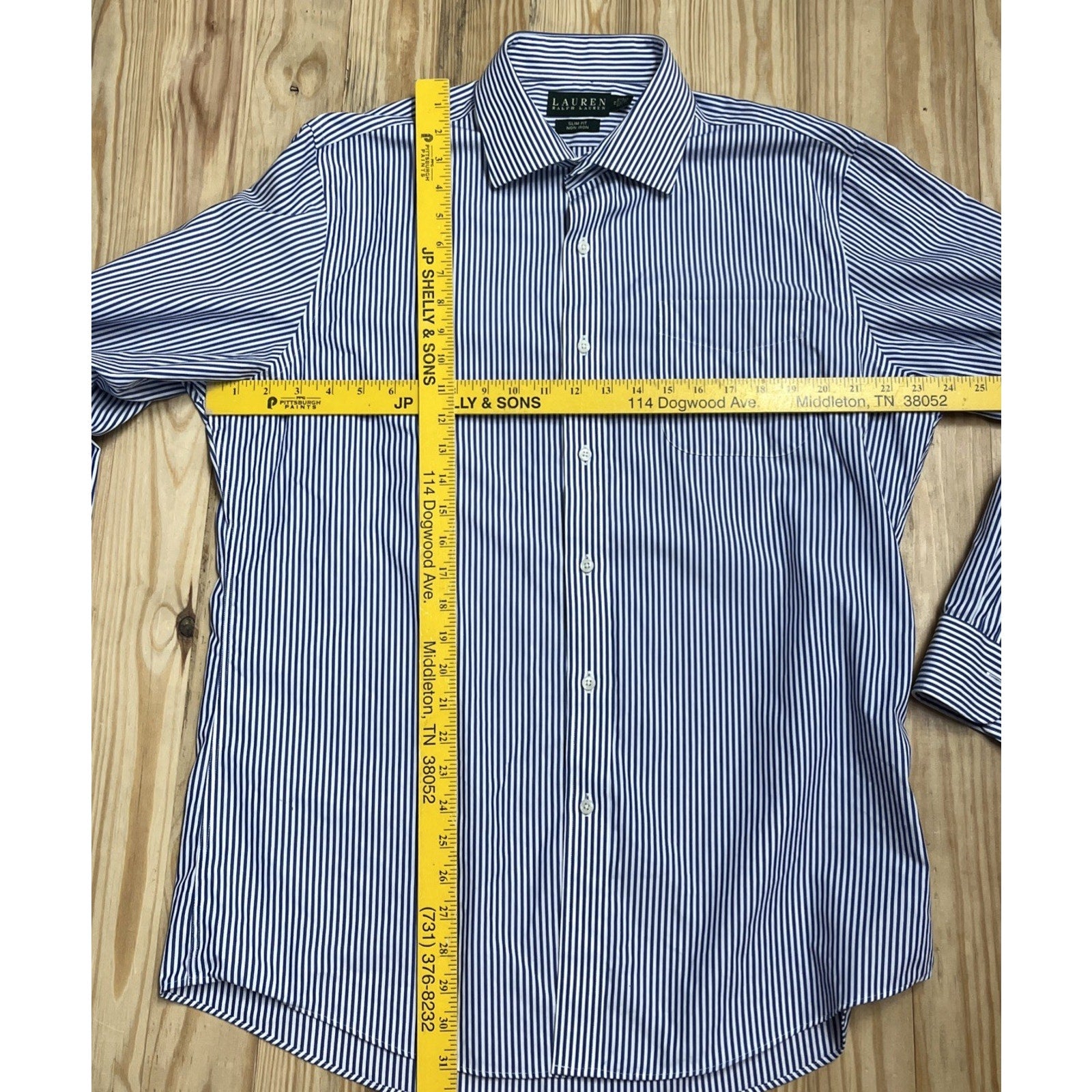 Ralph Lauren Non Iron Blue & White Striped Slim Fit Dress Shirt Size 17 34/35
