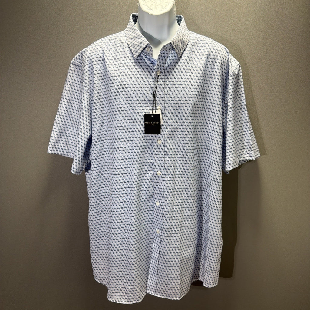 Pronto Uomo Men's Modern Fit 4 Way Stretch Shirt 2XLT NWT SS Non Iron Blue