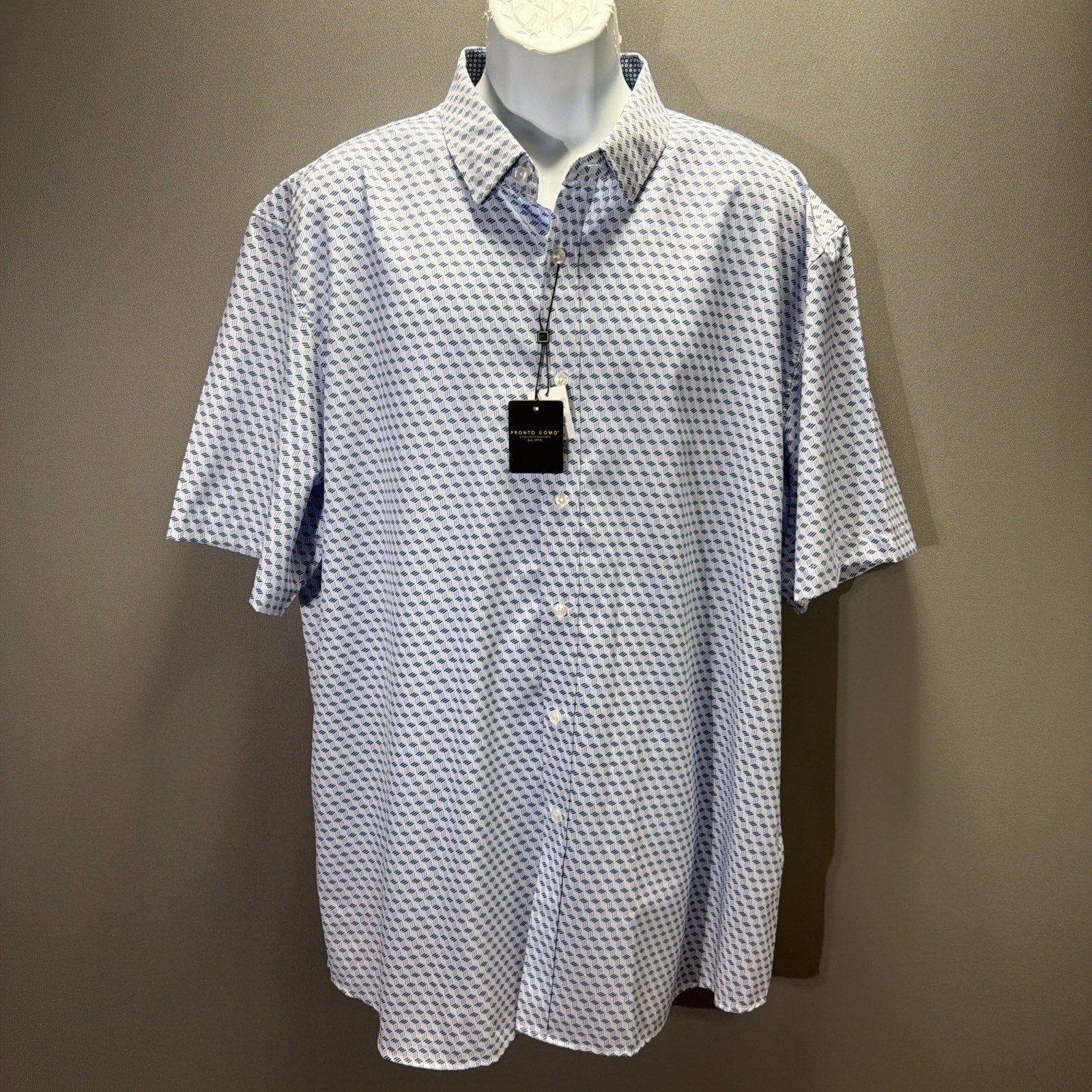 Pronto Uomo Men's Modern Fit 4 Way Stretch Shirt 2XLT NWT SS Non Iron Blue