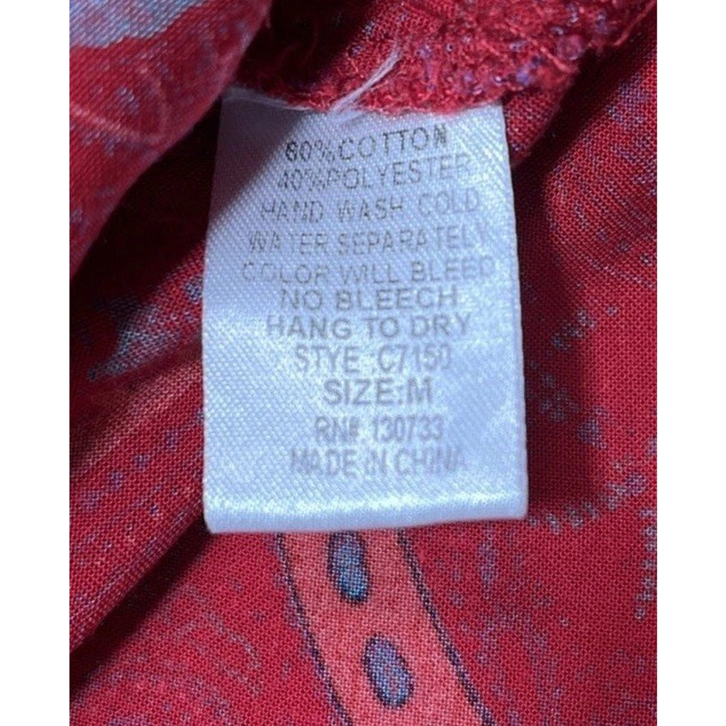 Umgee Women’s Size Medium Multicolor Crotchet Sleeve Tie Neck Paisley Blouse