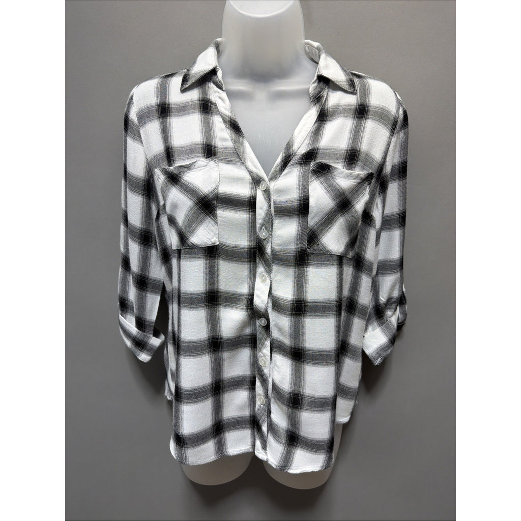 By & By Button Down Shirt Size S Plaid Western Country Hipster Geek