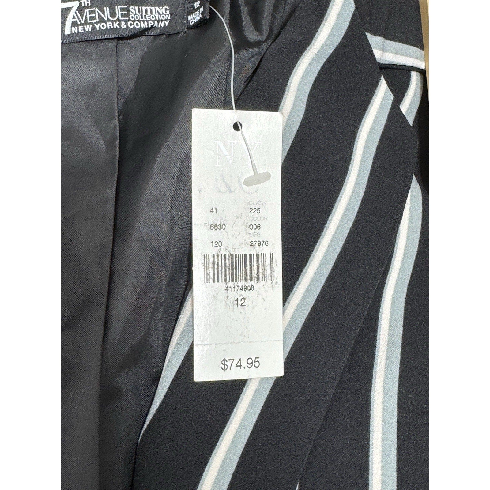 New York Company 7th Avenue Striped Blazer Black White Gray Women’s Size 12 NWT