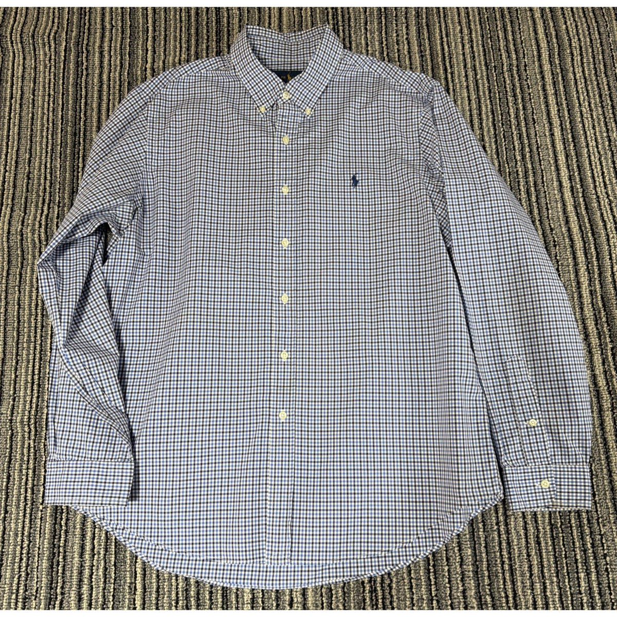 Ralph Lauren Polo Button Up Shirt Mens Blue XL Gingham Long Sleeve Cotton Spot