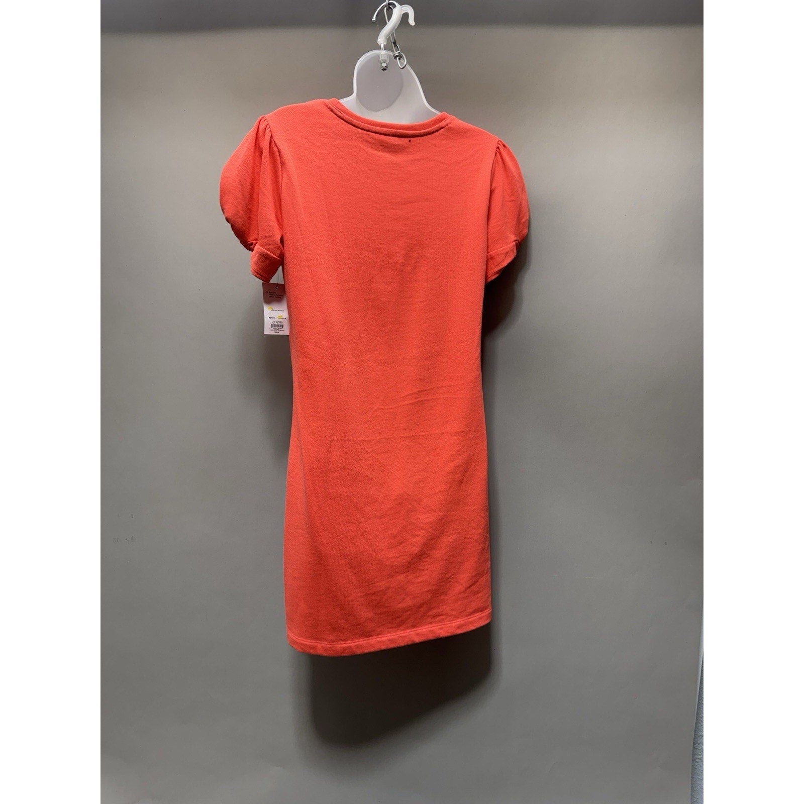 Nine West Dress Women M Coral Orange Puff Sleeve Shift Knit Casual Stretch New