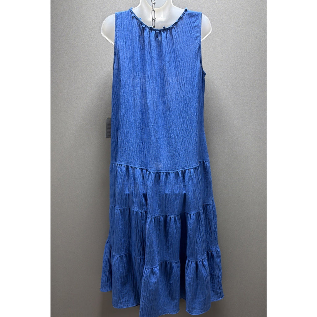 MAX STUDIO London M Blue Maxi Sleeveless Gauze Tiered Lace Dress NWT
