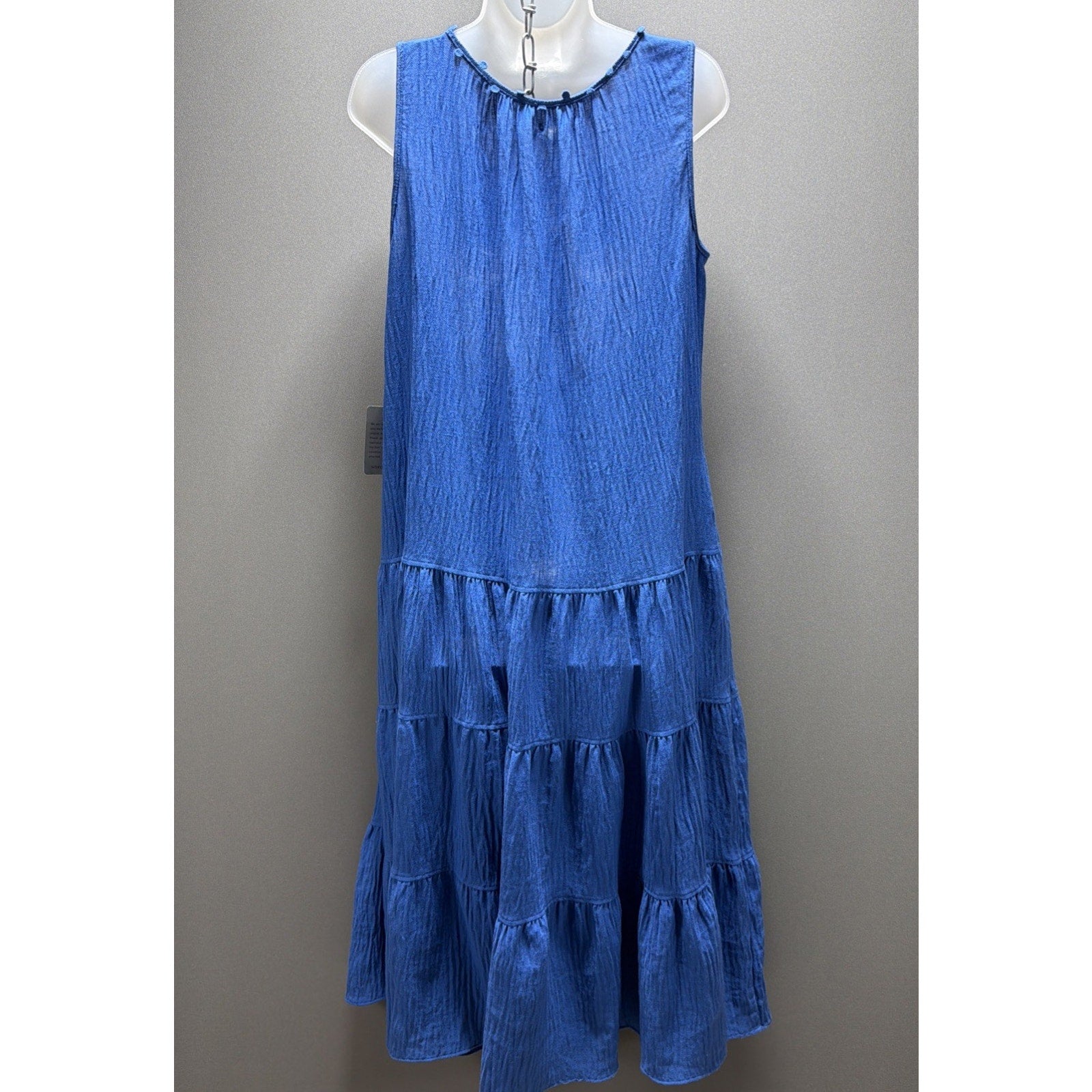 MAX STUDIO London M Blue Maxi Sleeveless Gauze Tiered Lace Dress NWT