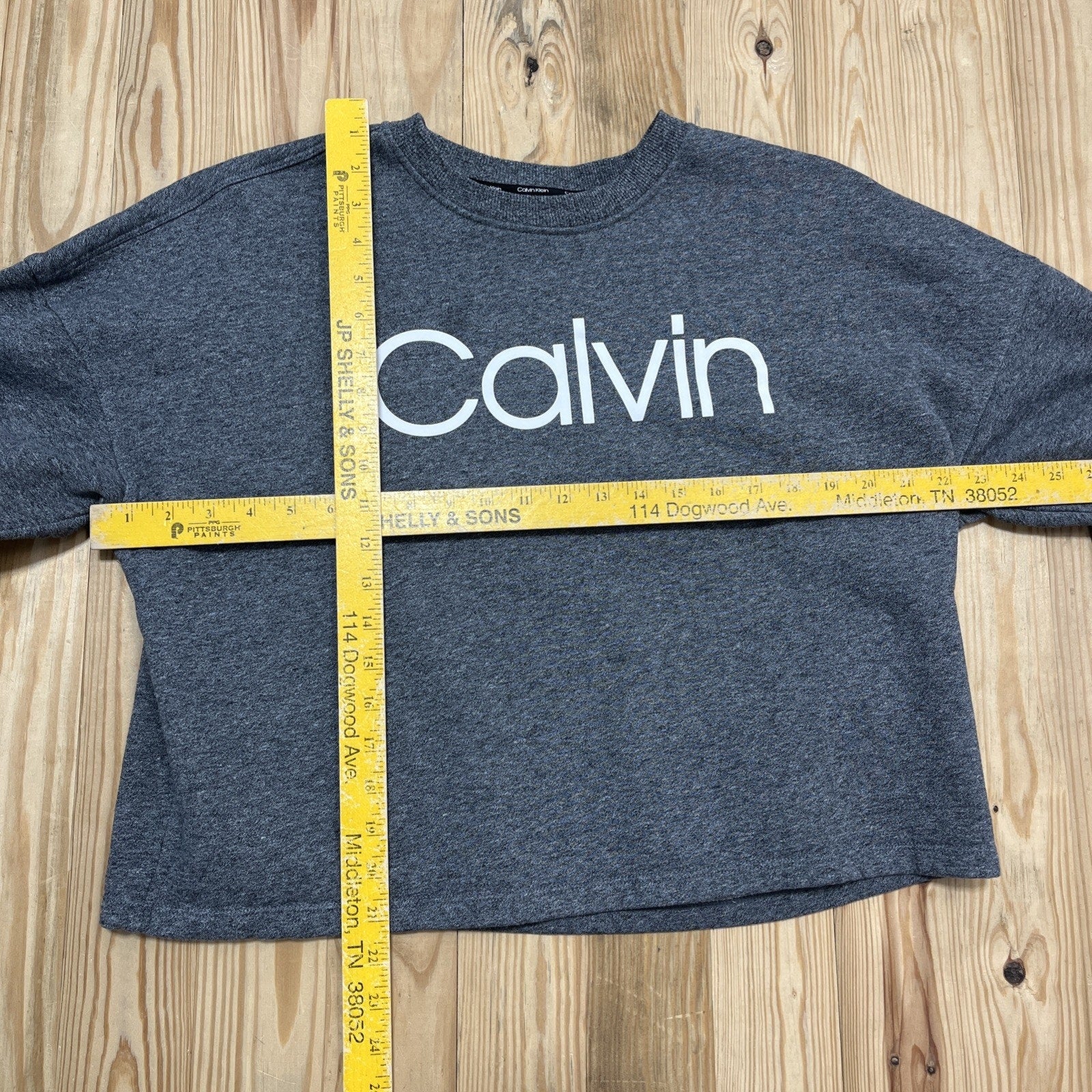 Calvin Klein Cropped Sweatshirt Womens M Gray Fleece Lined Oversized Pullover