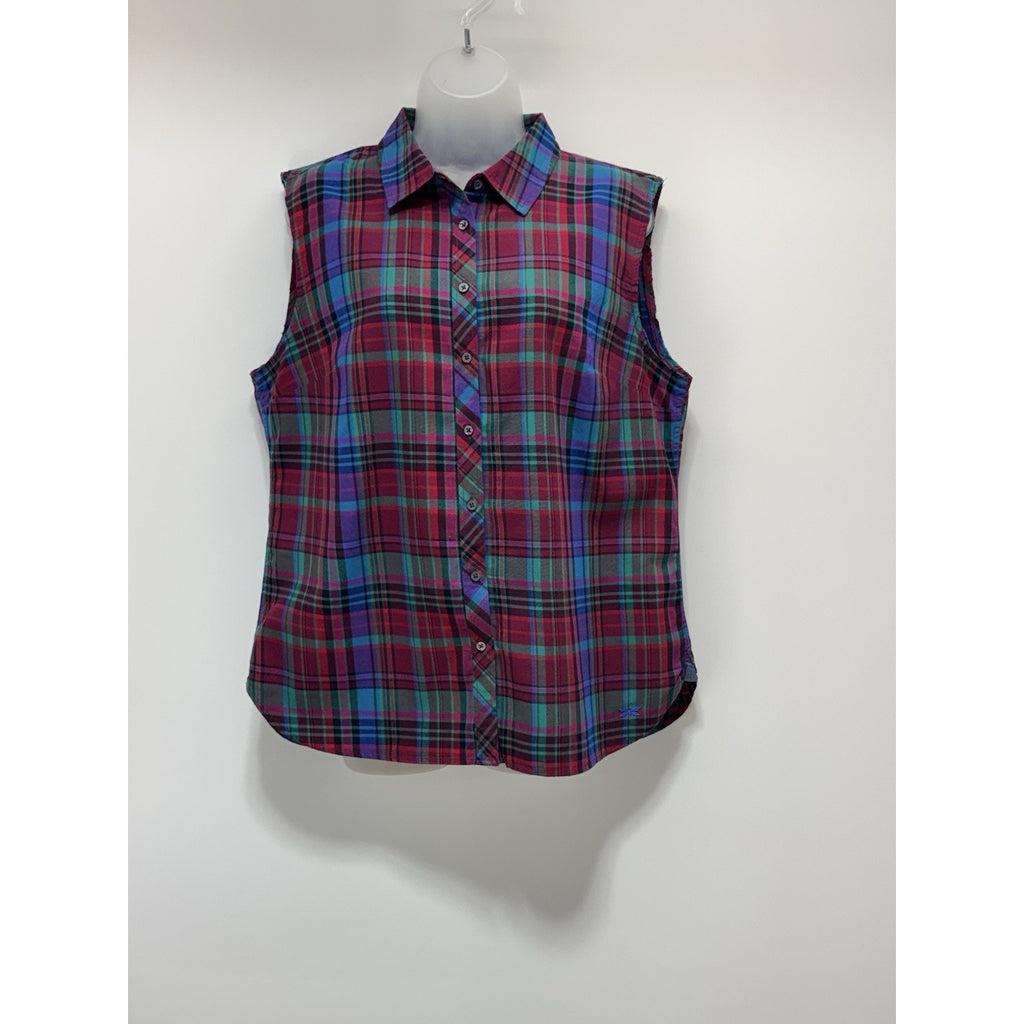Talbots Vtg Shirt Red Blue Plaid Button Up Sleeveless Women’s Size 1X No Tag