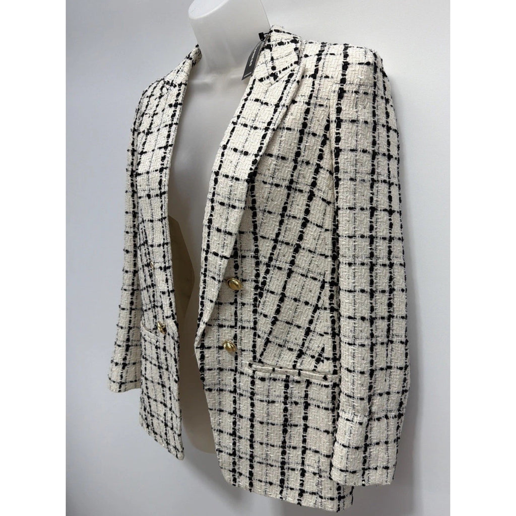 EXPRESS Women's Houndstooth Plaid TweedCustom Fit Boyfriend Blazer Size XS