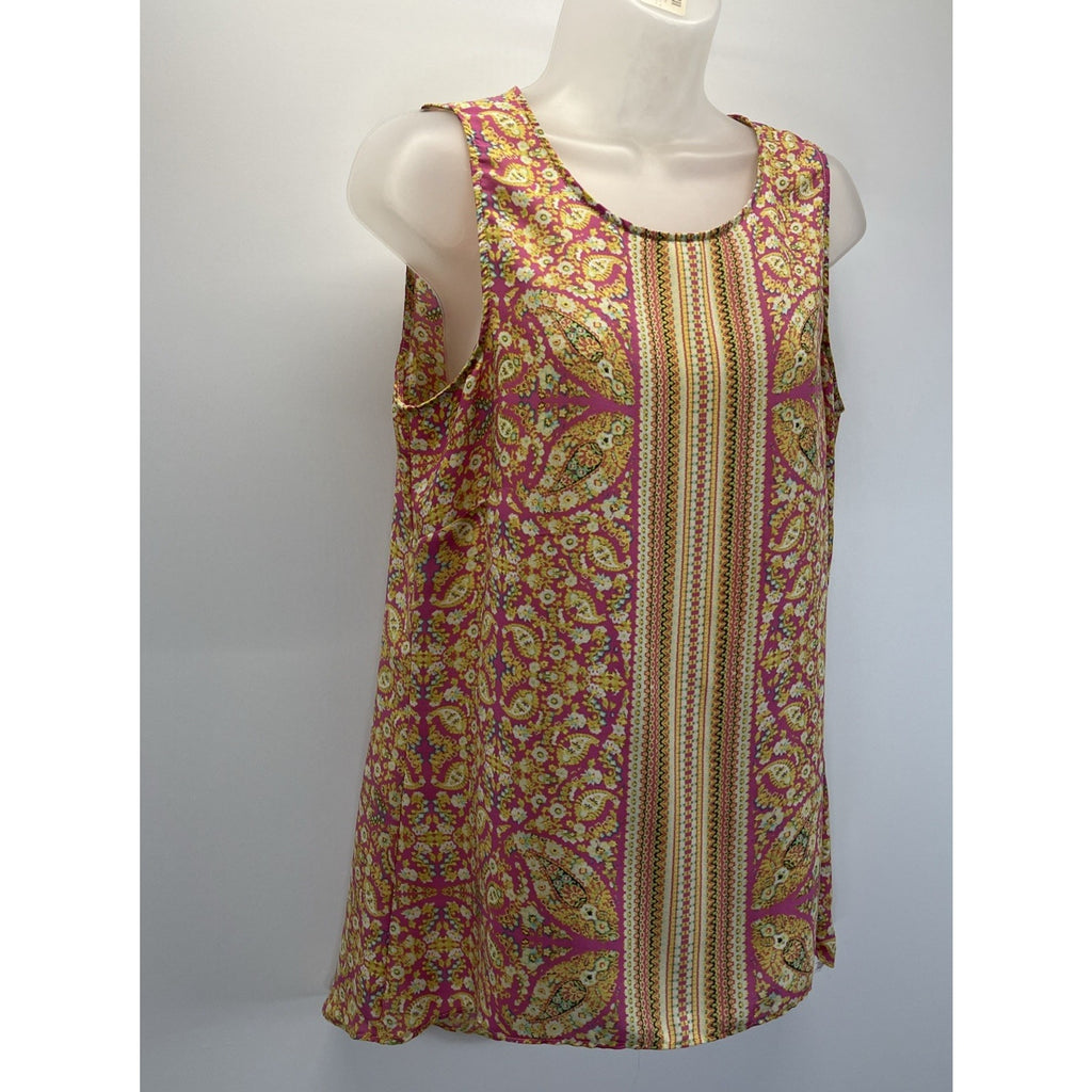 Rose & Olive Womens Paisley Print Sleeveless Blouse Top Size M Pink Yellow