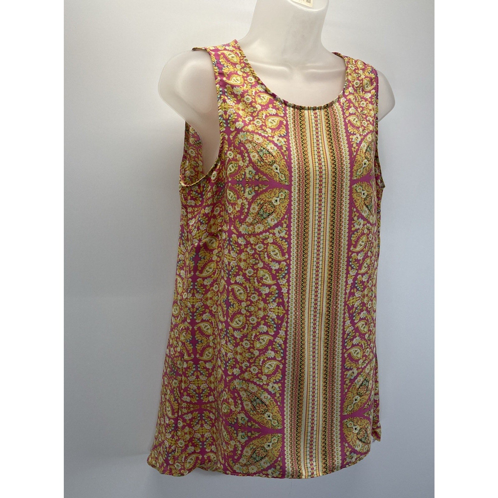 Rose & Olive Womens Paisley Print Sleeveless Blouse Top Size M Pink Yellow