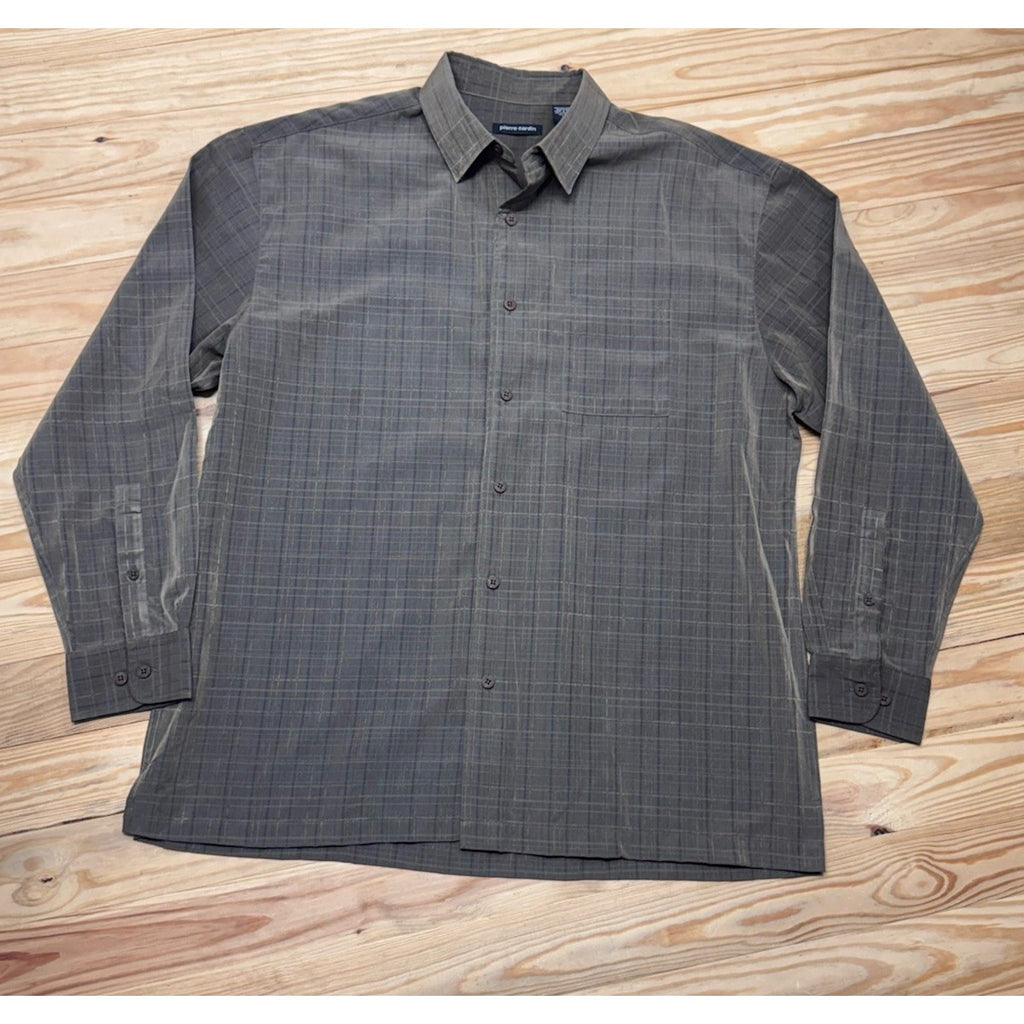 PIERRE CARDIN Long Sleeve Button Down Patterned Shirt Green Plaid Size XL