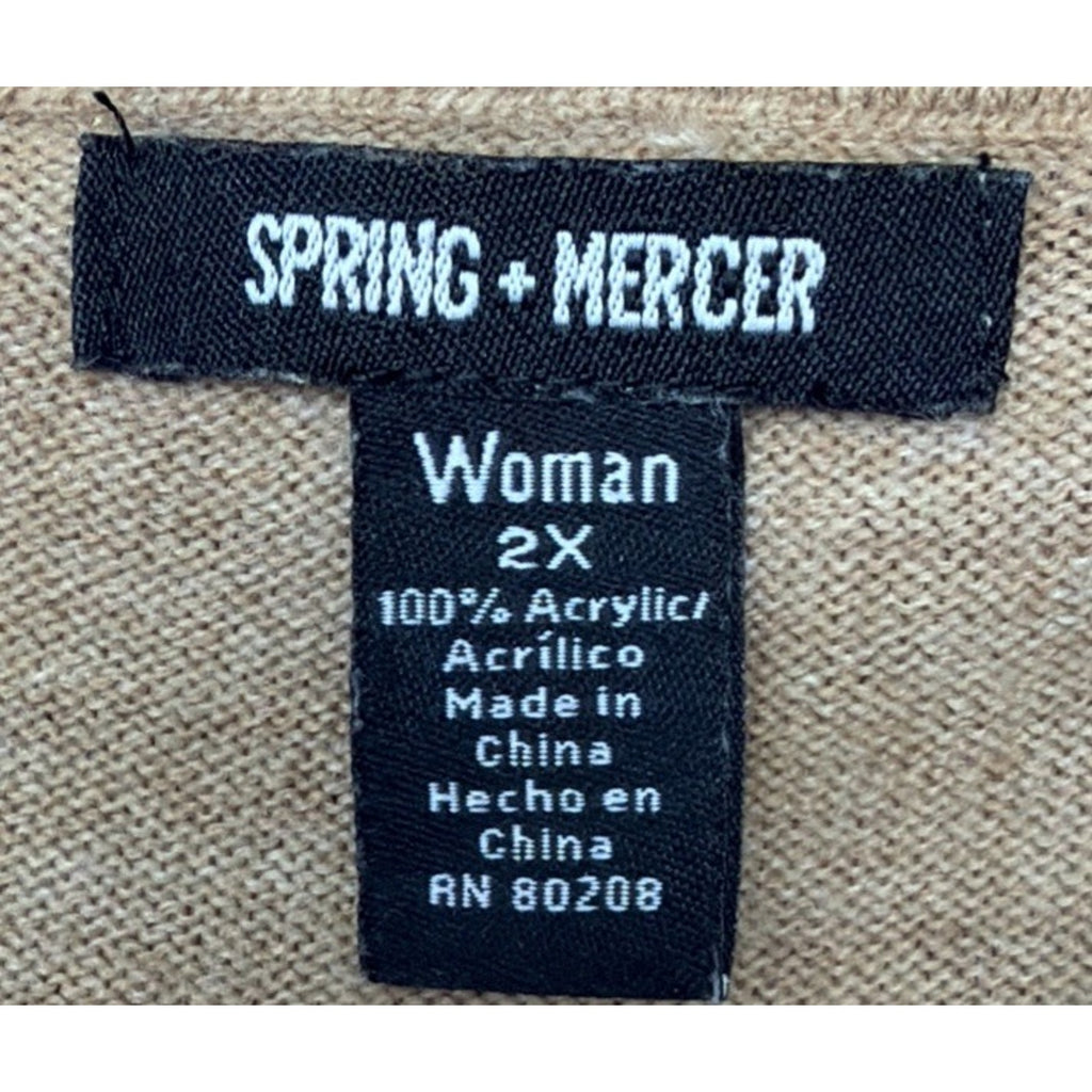Women Spring+Mercer Brown Pullover Sweater Sz 2X Cowl Neck 3/4Sleeve Acrylic