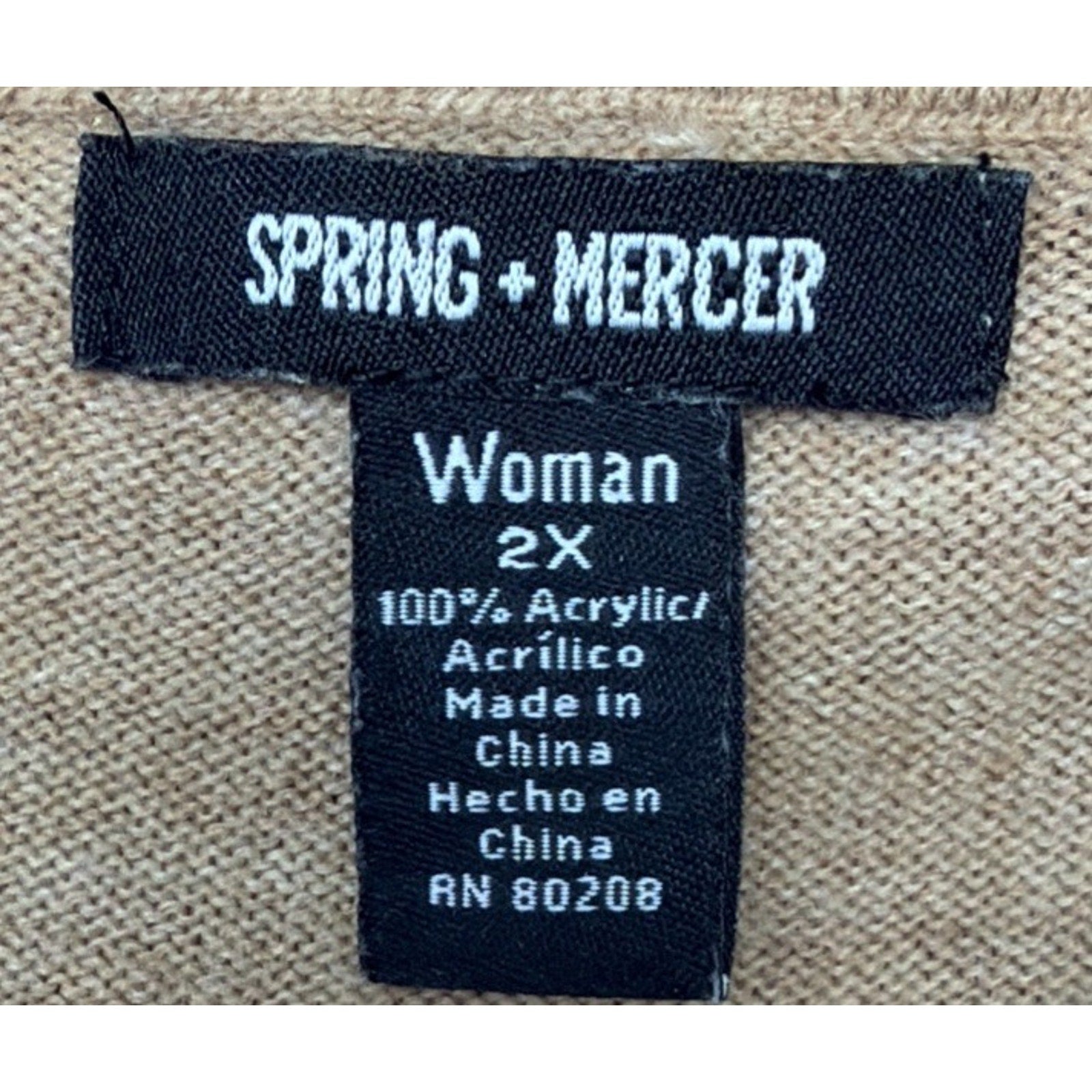 Women Spring+Mercer Brown Pullover Sweater Sz 2X Cowl Neck 3/4Sleeve Acrylic