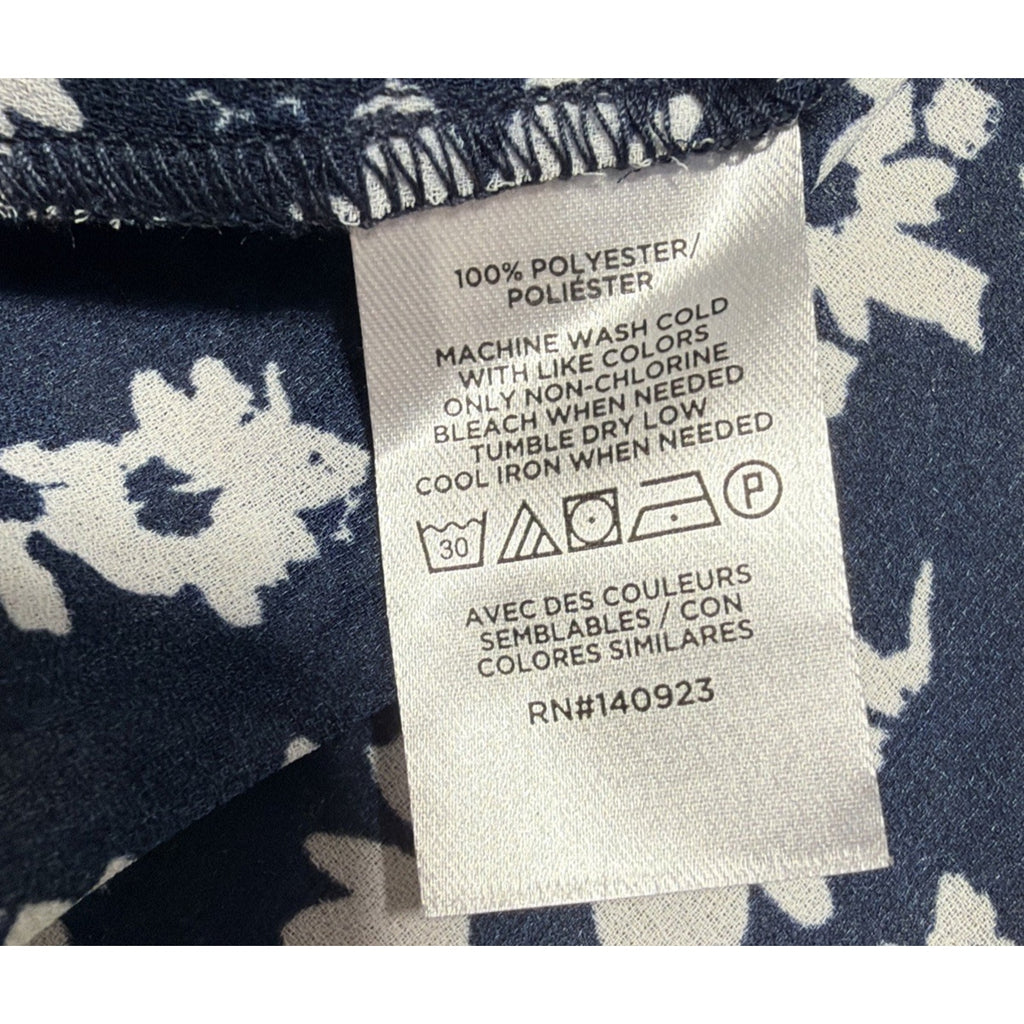 Women LOFT Shirts & Blouses | Floral Ruffle Cuff Blouse Deep Space Blue XL New