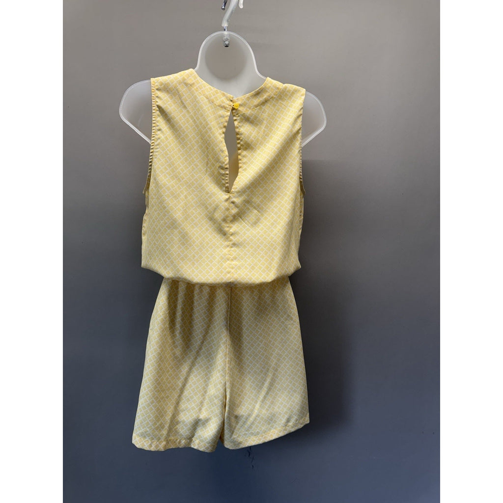 Banana Republic Yellow Geometric Romper Womens Small Sleeveless Drawstring Pocke