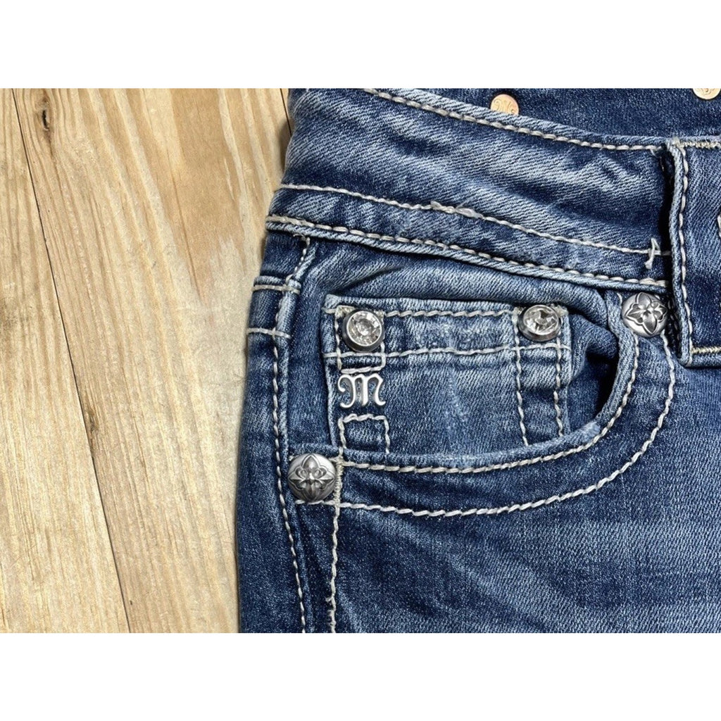 Miss Me Jeans Size 28 Womens Signature Distressed Skinny Blue Denim Sequin
