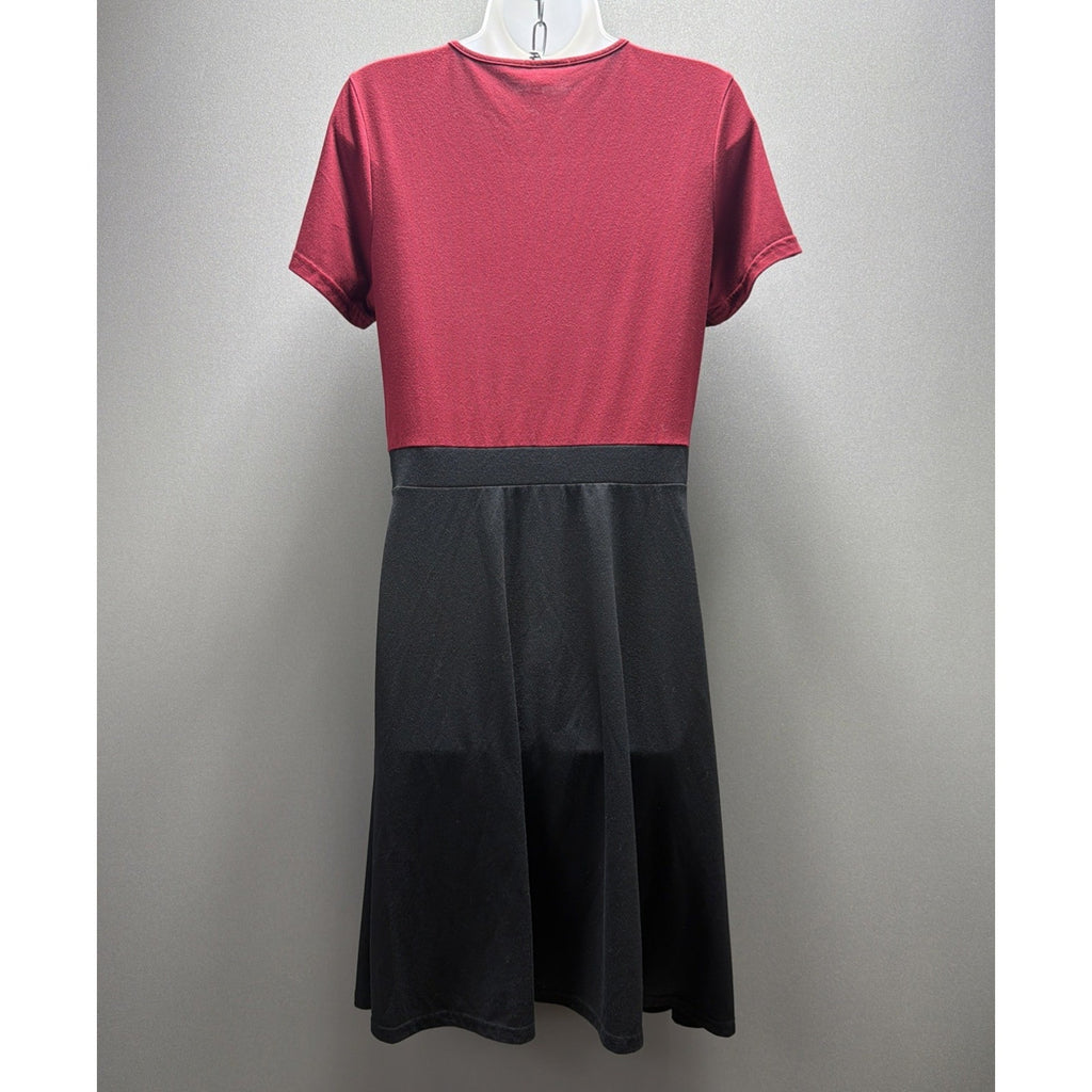 Berydress Women’s L Burgundy Black Color Block Midi Dress Fit Flare Button Front