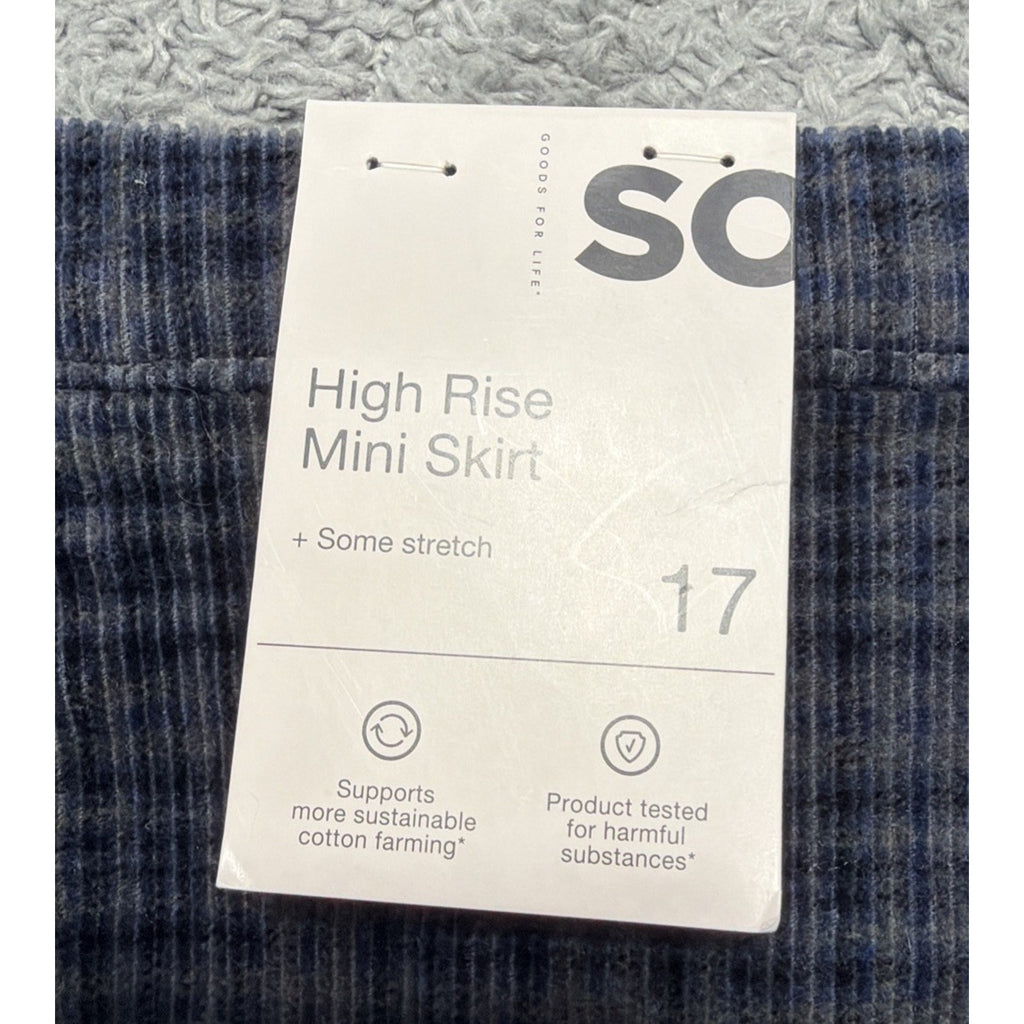So High Rise Mini Skirt Size 17/33 Navy Black Lace Up Tie Zipper NWT