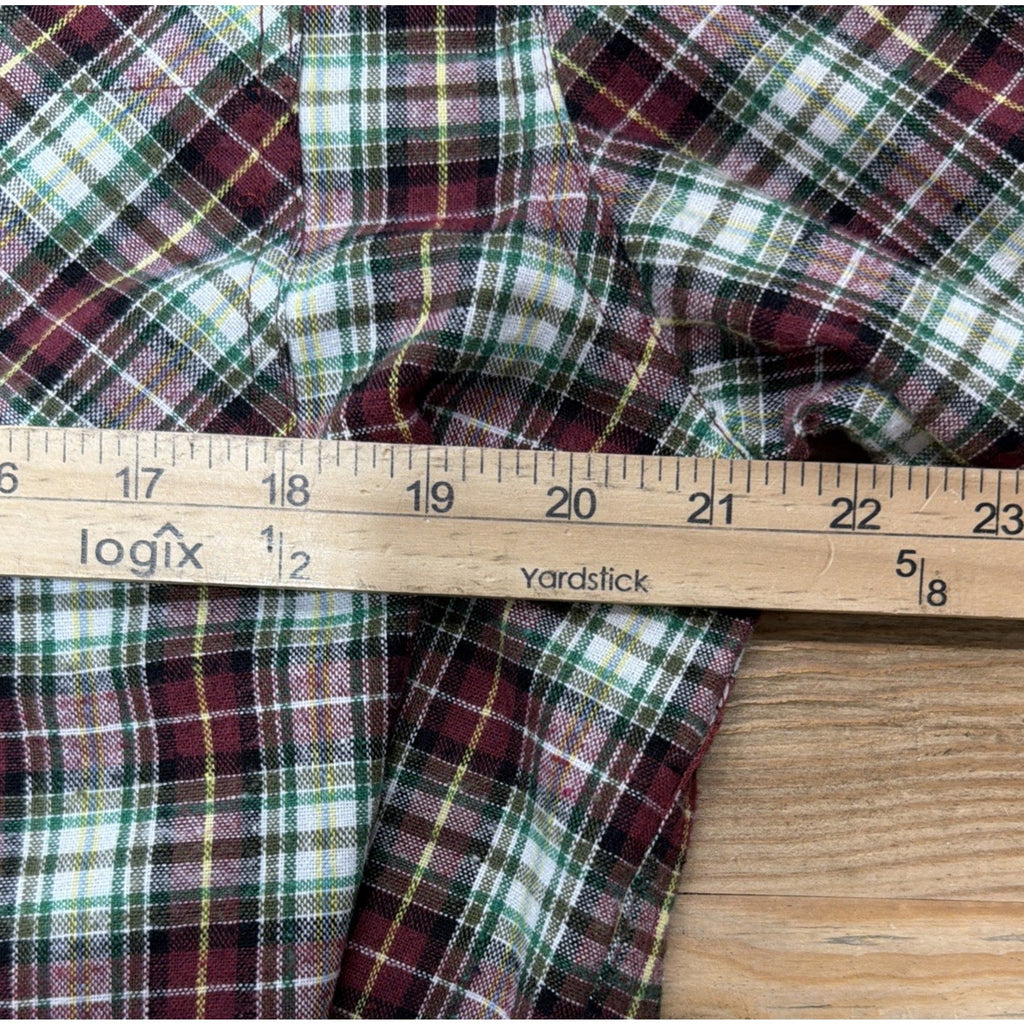RQQBA Shirt Mens XL Green Red Long Sleeve Flannel Plaid Button Up Outdoor