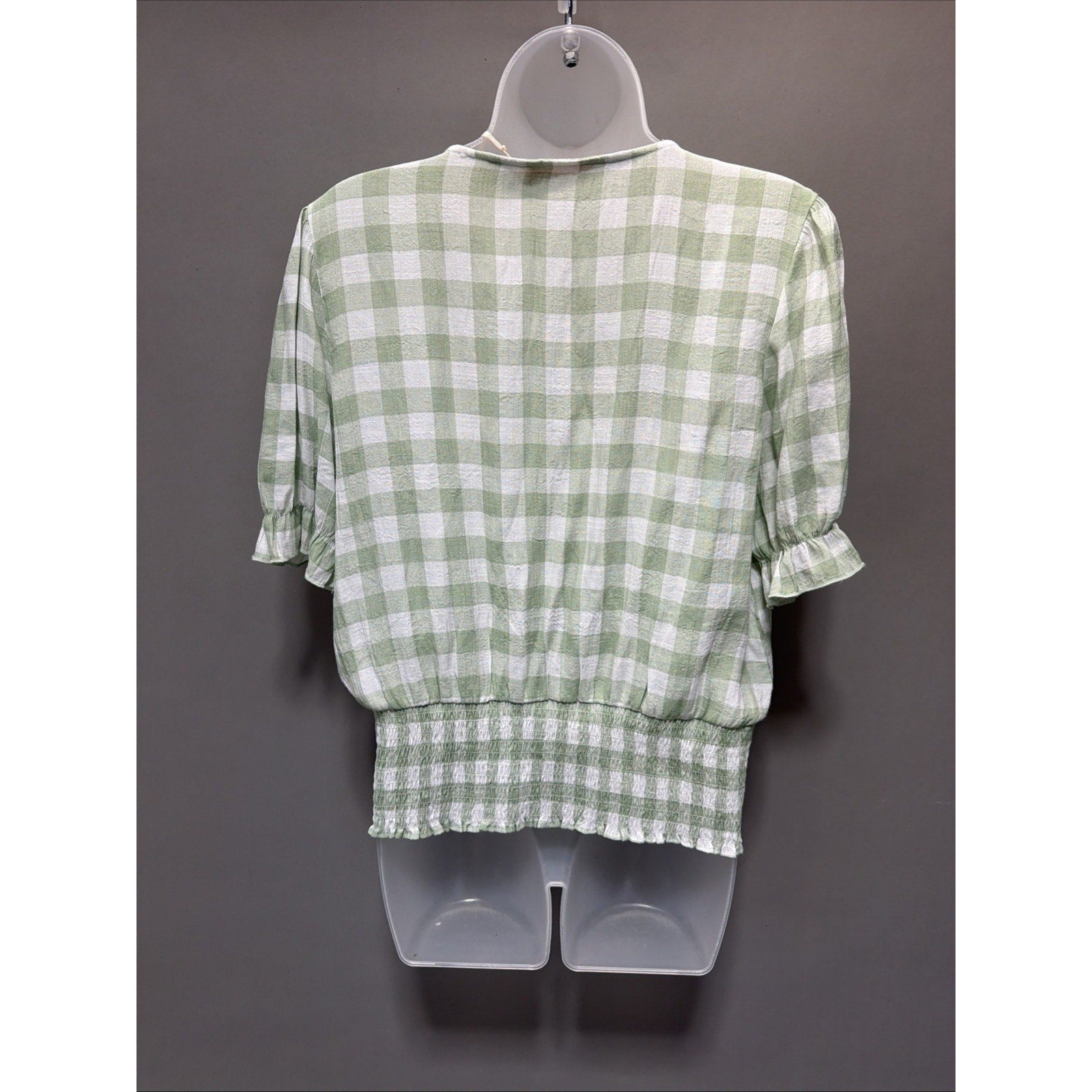 Women’s Blousology White Green Gingham Check Crop Blouse Size Large New