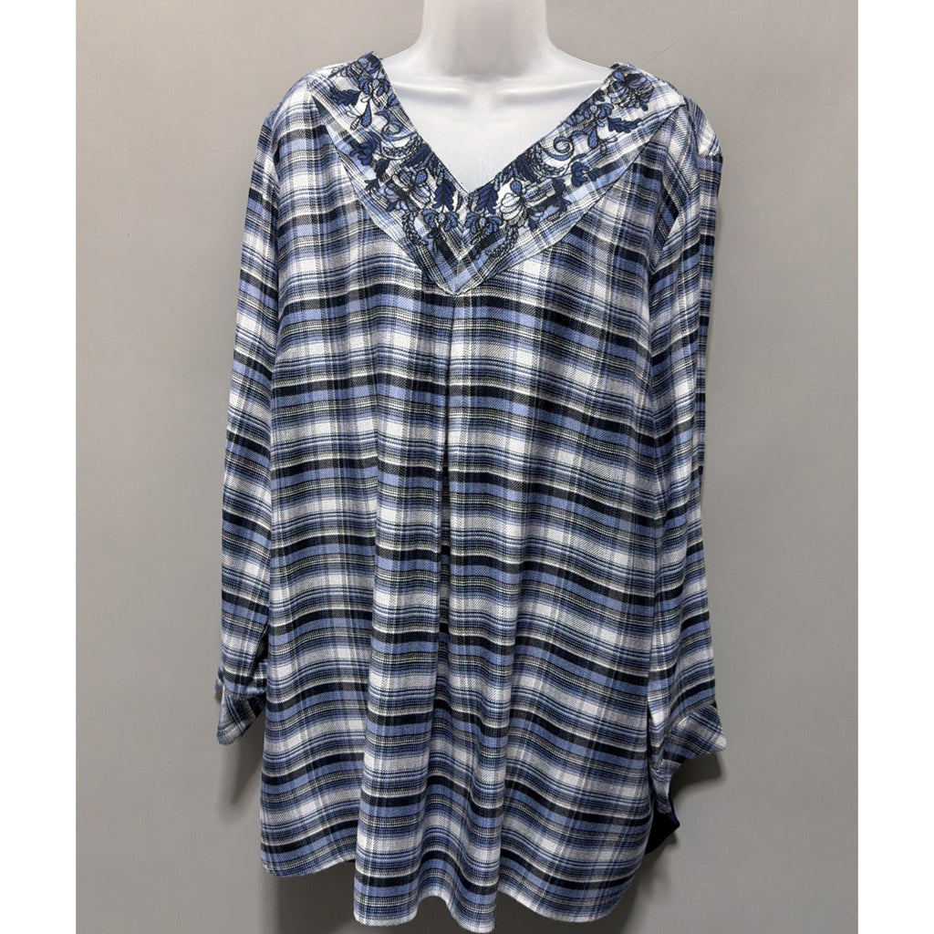 Christopher & Banks Womens Tunic Blouse Top Blue Embroidered V Neck Plus 3X NWT