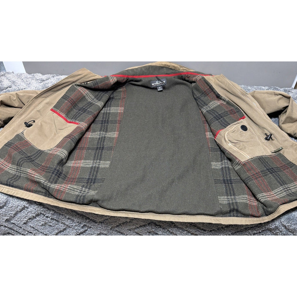 VTG Woolrich Barn Chore Coat Jacket Brown Dark Wheat Blanket Wool Lining SZ L