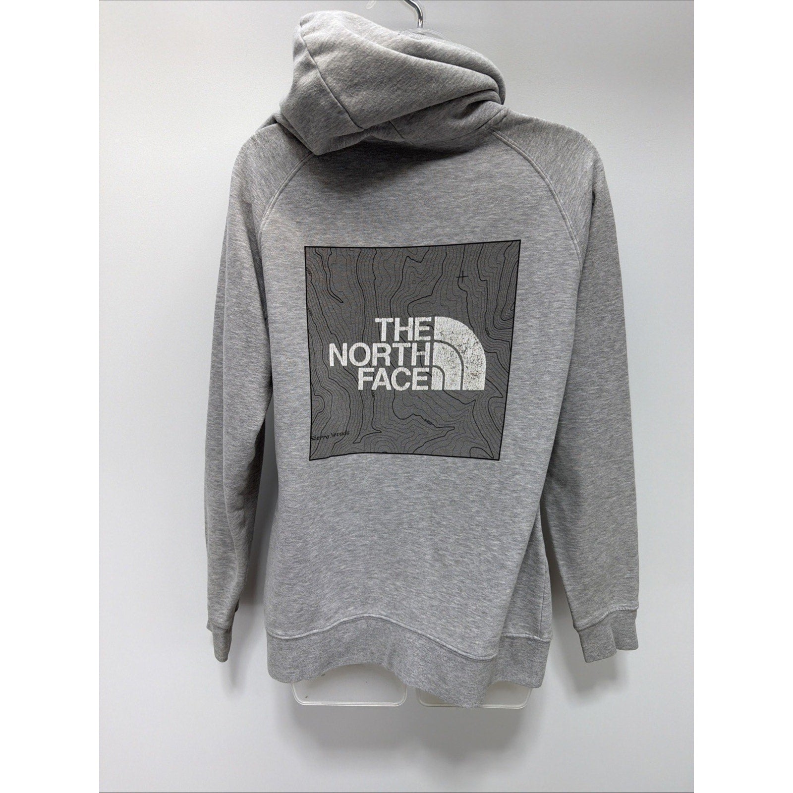 The North Face Sweater Women Large Gray Pullover Fleece Hoodie Cotton Top Map