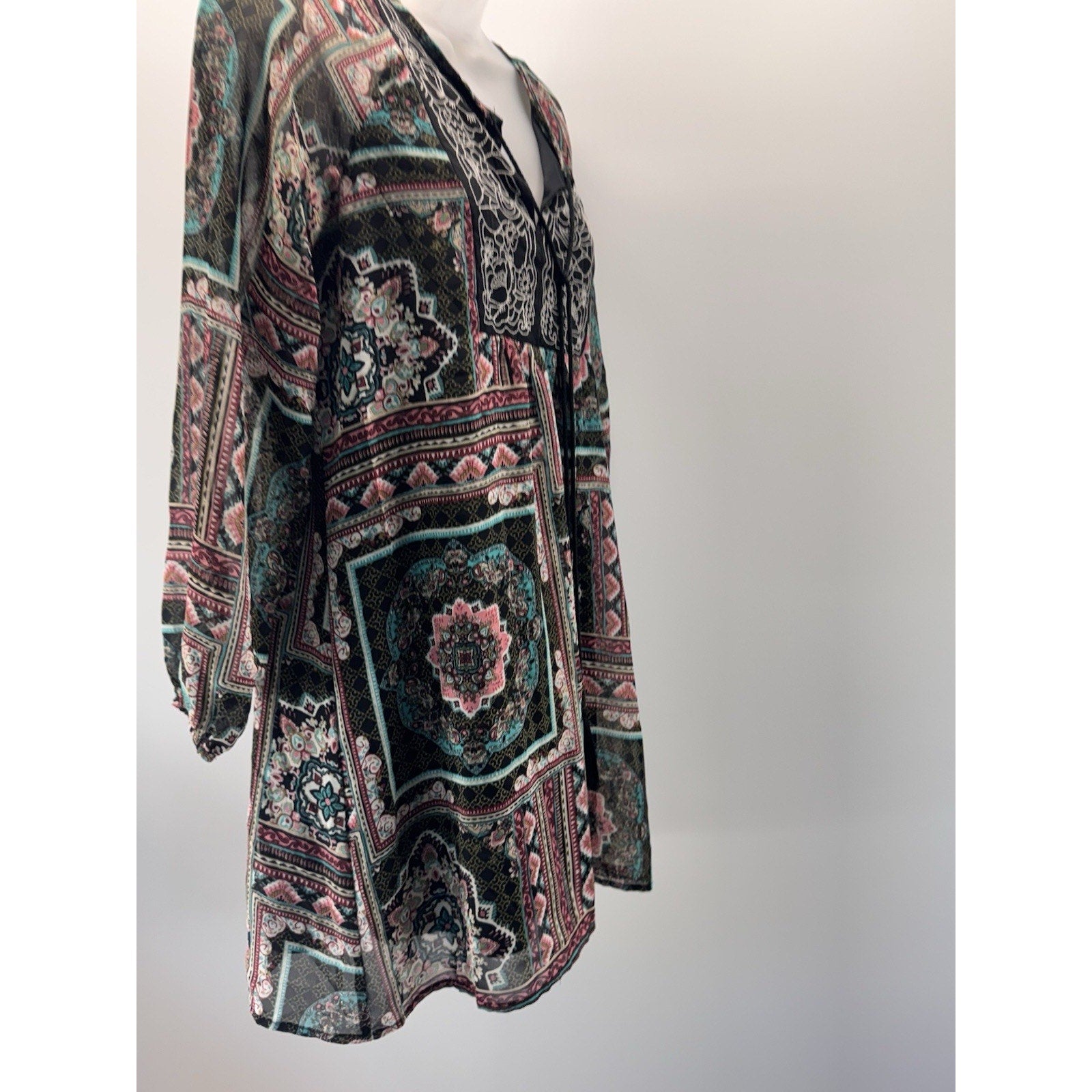 BAILEY BLUE V Neck Tassels Long Sleeves Casual Stretch Dress Women’s Size S