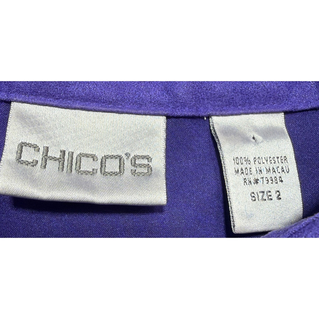 Chicos Safari Button Down Top L (2) Purple Microfiber Animal Print Blouse