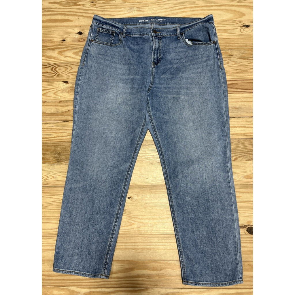 Old Navy Womens 16 Denim Jeans Blue Perfect Straight Slim Medium Wash High Rise