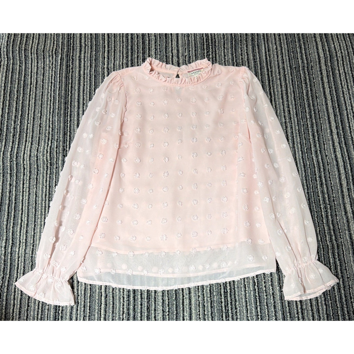 Andree By Unit Blouse Womens Medium Pink Swiss Dot Sheer Long Sleeve Boho Top