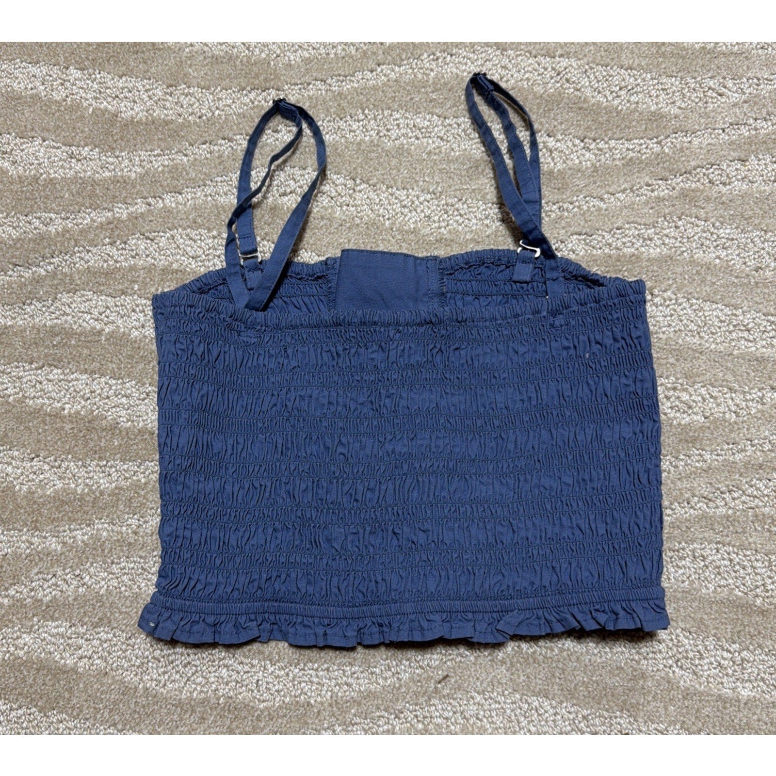 American Eagle (S) Smocked Shirred Crop Chambray Tank Top Blue Convertible
