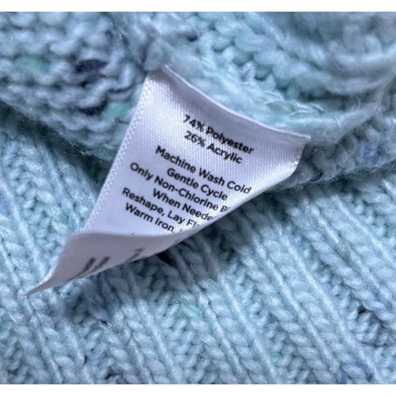 Talbots Sweater Womens Small Petite Blue Ribbed Edges Puffed Sleeve Specks Comfy