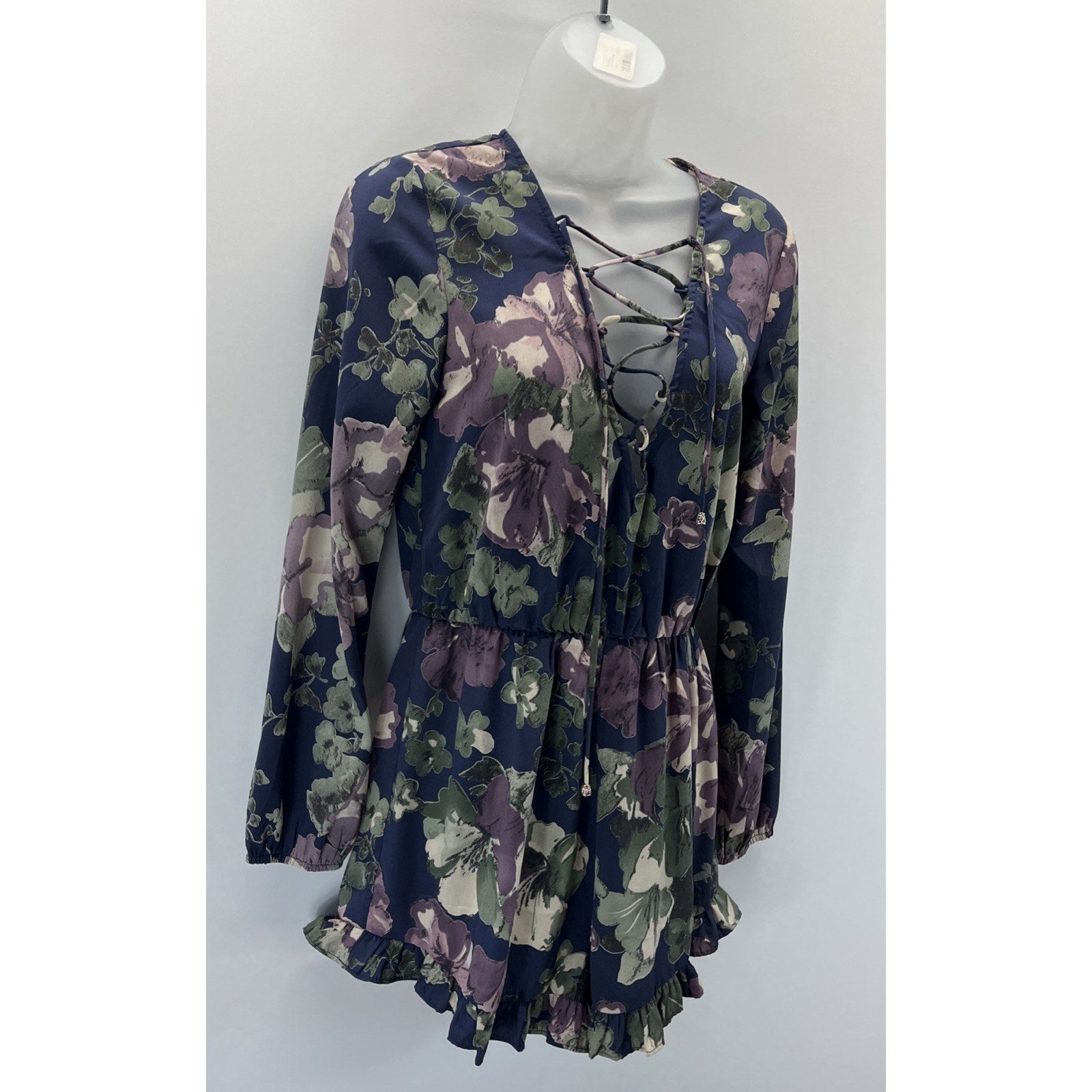 Illa Illa Women Bohemian Romper Long Sleeve Bell Sleeve Brown Floral Leaves SzS