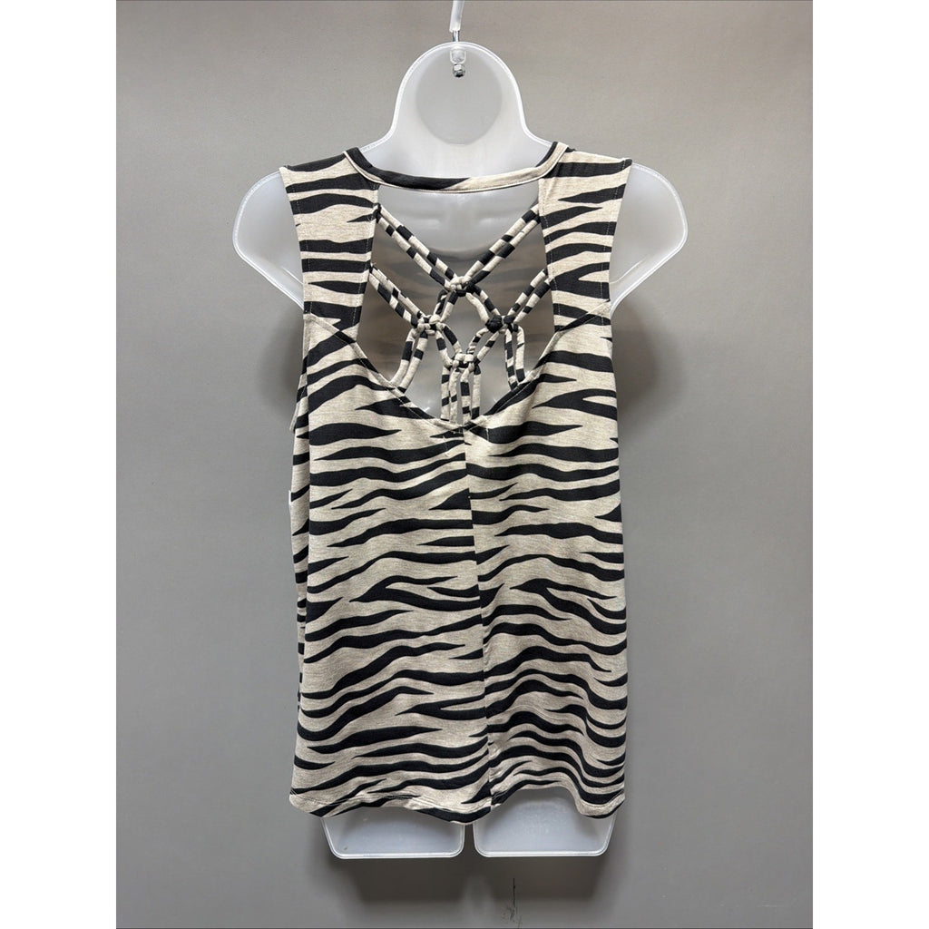 New Maurices 24/7 Tank Top Womens L Beige Black Zebra Print Crew Strappy Back