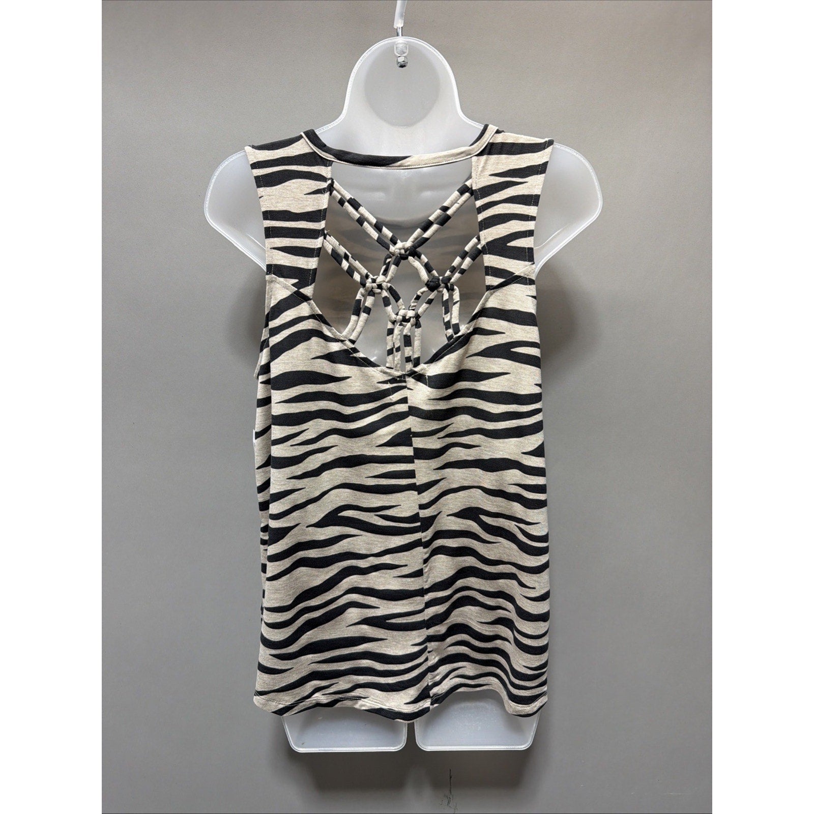 New Maurices 24/7 Tank Top Womens L Beige Black Zebra Print Crew Strappy Back