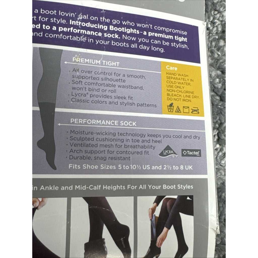 BOOTIGHTS by Leg Up Ladies Size B Color Black Lace Performance Sock & Tight USA