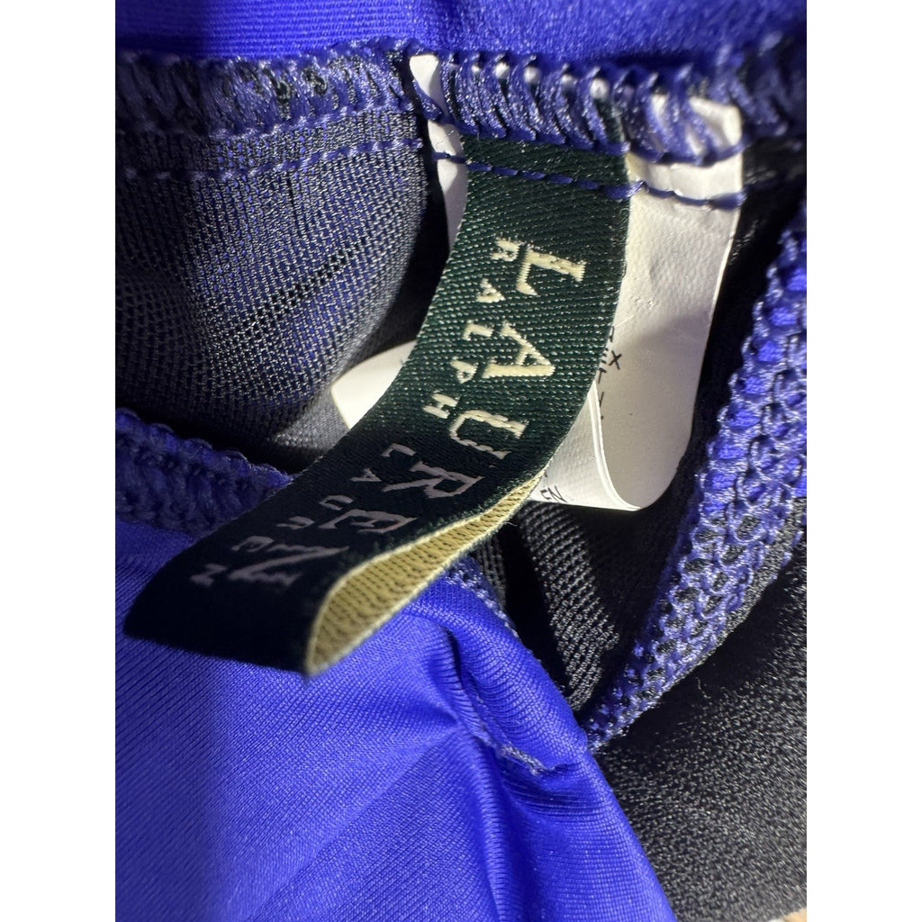Lauren Ralph Lauren One Piece Swimsuit Women 14 Blue Halter Ruched Beaded New