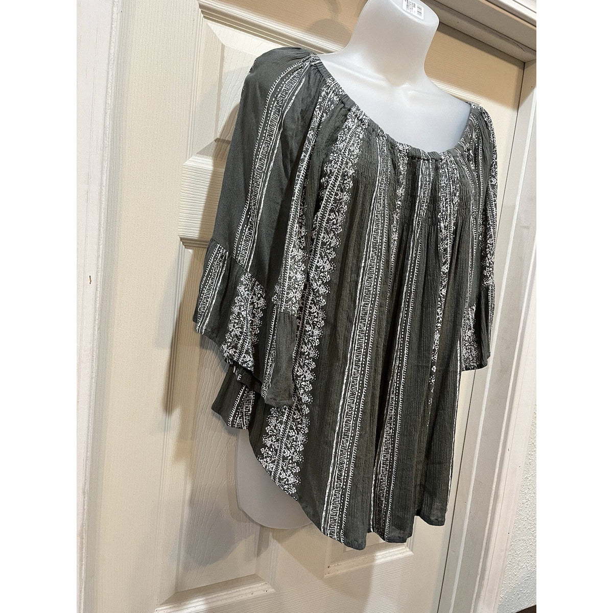 Altar'd State Olive Green Scoop Neck Woven Tunic Flutter 3/4 Sleeve Women's M