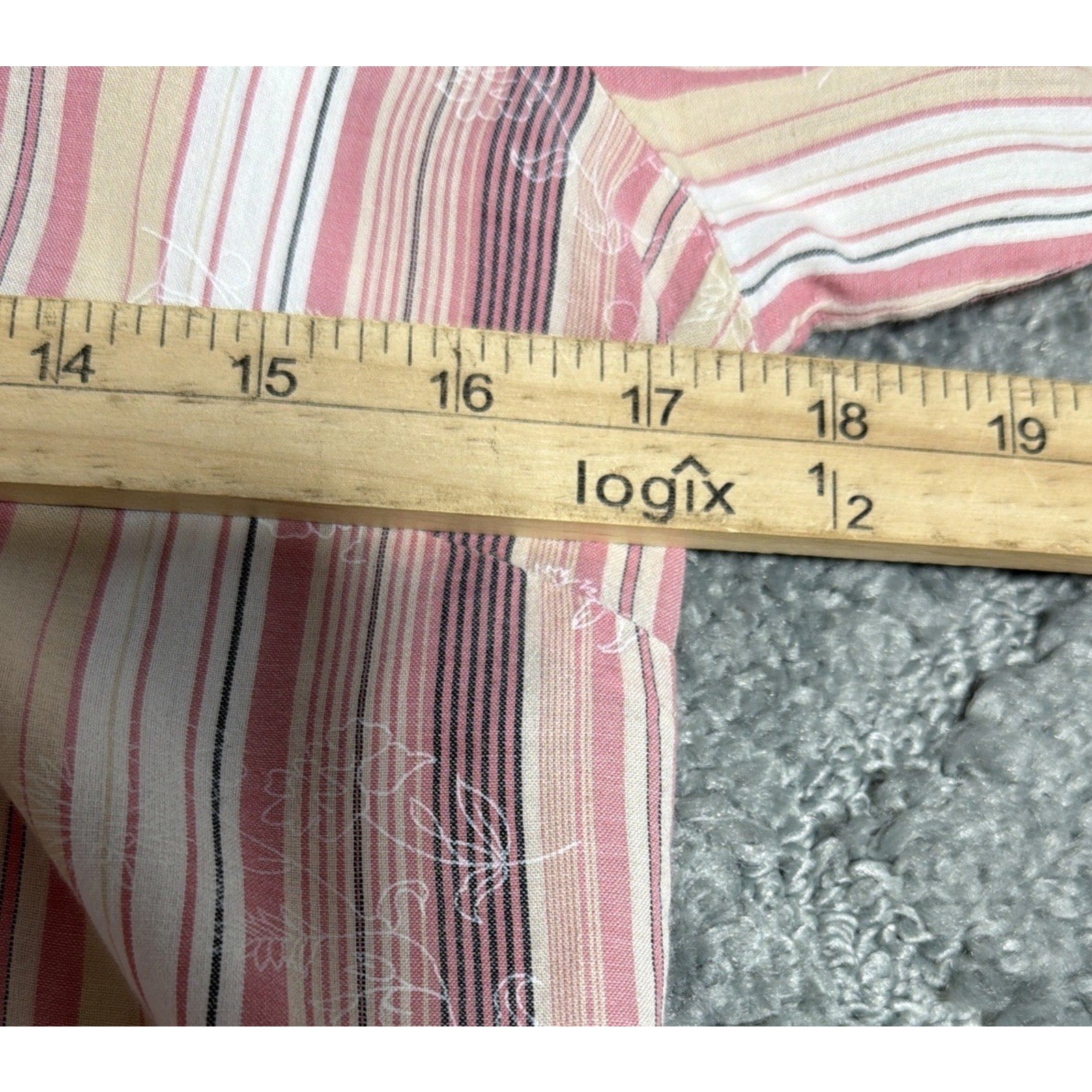 Madison & Max Womens Floral Design Striped LButton Down Blouse Size 4 Petite